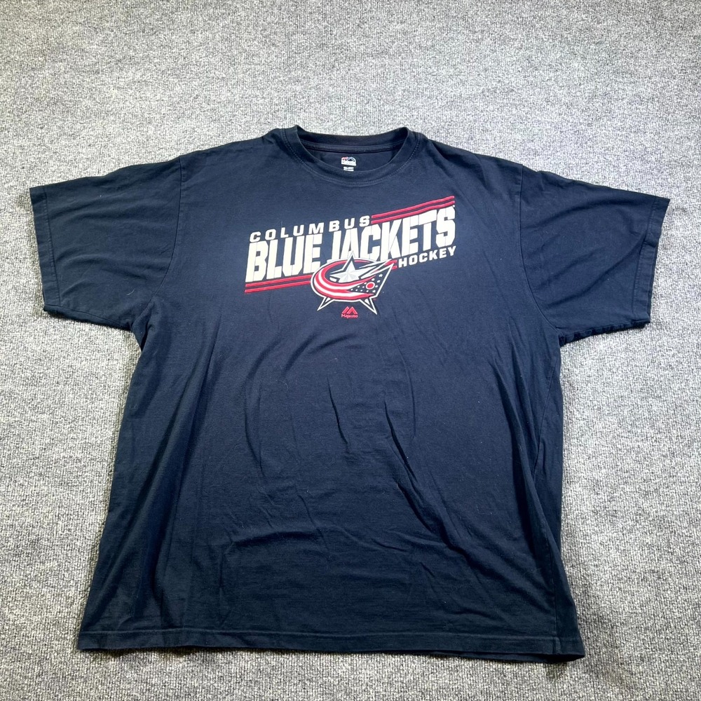 Majestic Columbus Blue Jackets T-Shirt Men 2XL Tall Blue Short Sleeve Ice Hockey
